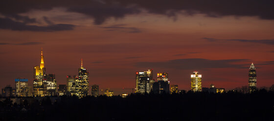 Germany, Hesse, Frankfurt, View to financial district at night, Panorama - MPAF000022