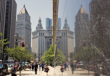 USA, New York City, Buildings in Manhattan mirrored in facade - ONF000849