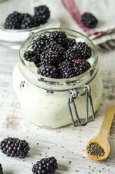 Glass of chia pudding with natural yoghurt and blackberries - ODF001179
