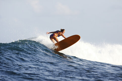 Maledives, South Male Atoll, surfing woman - FAF000065