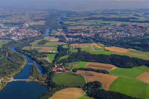 Germany, Bavaria, aerial view of Landau an der Isar and river Isar - PEDF000064