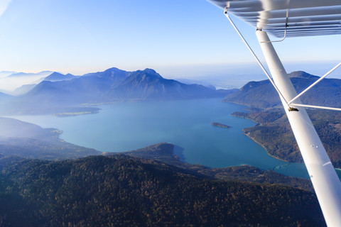 Germany, Bavaria, Lake Walchensee and Alps stock photo