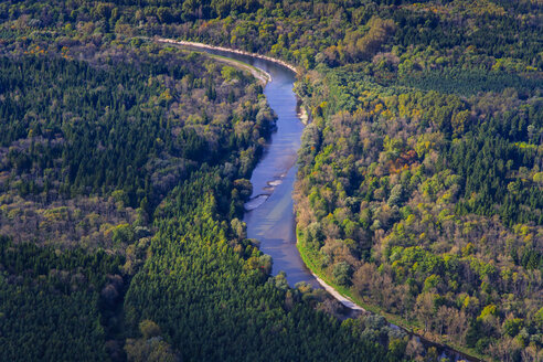 Germany, Bavaria, Moosburg, Isar river mouth, aerial view - PEDF000052