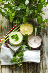 Cherry smoothie, apricot peach smoothie and parsley mint smoothie - ODF001189
