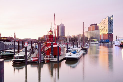 Germany, Hamburg, Elbphilharmonie and harbor in morning light - MSF004718