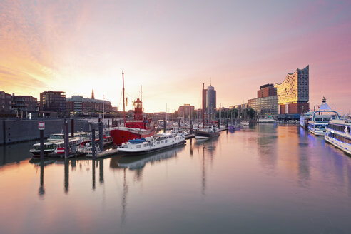 Germany, Hamburg, Elbphilharmonie and harbor in morning light - MSF004719