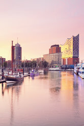 Germany, Hamburg, Elbphilharmonie and harbor in morning light - MSF004721