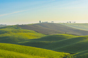 Italien, Toskana, Val d'Orcia, Blick auf hügelige Landschaft - LOMF000034