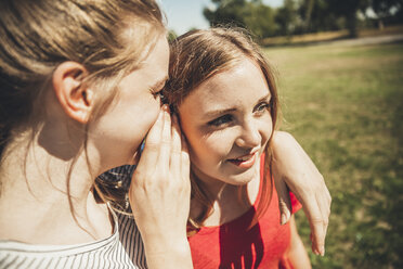 Zwei Teenager-Mädchen flüstern im Park - AIF000047