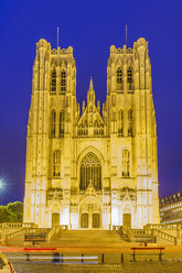 Belgien, Brüssel, Kathedrale von St. Michael und St. Gudula bei Nacht - WDF003192