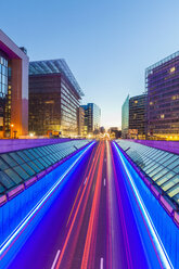 Belgium, Brussels, European Quarter, Berlaymont building right, Rue de la Loi in the evening - WDF003203