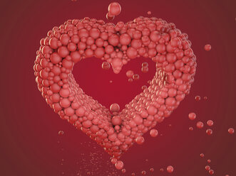 Herz aus Blasen vor rotem Hintergrund, 3D Rendering - HWIF000002