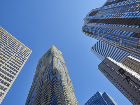 USA, Illinois, Chicago, Hochhäuser, Aqua Tower, von unten, lizenzfreies Stockfoto