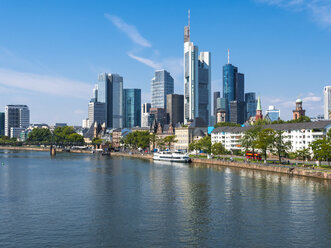 Germany, Hesse, Frankfurt, Skyline of financial district, Main river - AMF004162