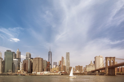 USA, New York City, Blick auf die Skyline von Manhattan und den East River, lizenzfreies Stockfoto