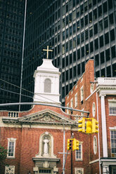 USA, New York City, Christian chapel in front of high rise building - ONF000884