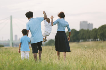 Deutschland, Köln, vierköpfige Familie auf einem Feld - MADF000665