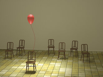 Red ballon tied to backrest, 3D Rendering - UWF000611