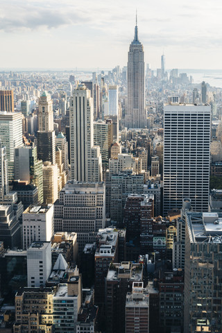 USA, New York City, Blick auf Downtown Manhattan von oben, lizenzfreies Stockfoto