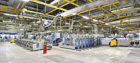 Machines for transport and packaging in a printing shop stock photo