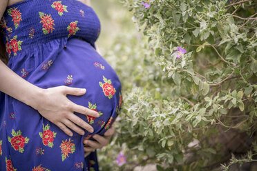 Schwangere Frau hält ihren Bauch - ASCF000358