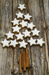 Cinnamon stars and cinnamon sticks shaped like a Christmas tree - ODF001265