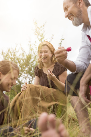 Businessman having a break on organic farm stock photo