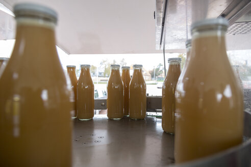 Apple juice is being bottled in a bottling plant - TKF000416