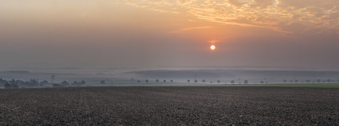 Germany, Lower Saxony, Koenigslutter, Sunrise in autumn, fog - PVCF000664