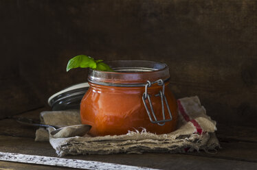 Fresh tomato soup with basil in preserving jar - ODF001318