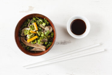 Bowl of miso soup with carrots, champignons and savoy - EVGF002249