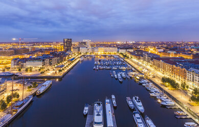 Belgium, Flanders, Antwerp, View to Eilandje, former dock area in the evening - WDF003280