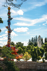 Thailand, Kanchanaburi, view to temple and Buddha statue - EHF000229