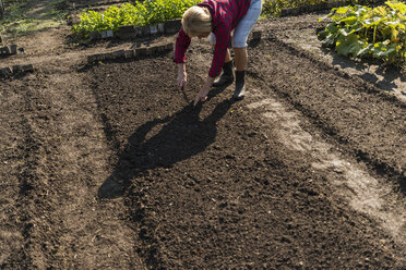 Ältere Frau arbeitet im Garten - UUF005736