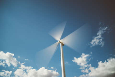 Spain, Lleida, rotating wind wheel stock photo