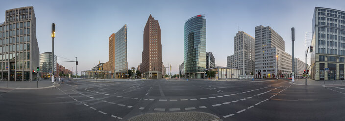 Germany, Berlin, Panoramic view of Potsdamer Platz during early morning - NKF000414