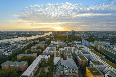 Germany, Hamburg, Cityscape at sunset - RJF000503