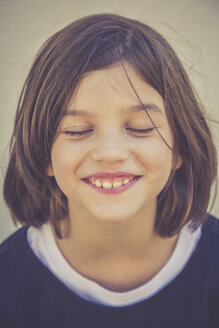 Portrait of grinning girl with closed eyes - LVF003956