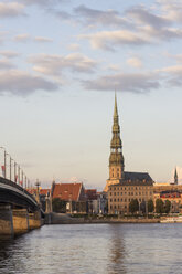 Latvia, Riga, View across the Daugava to St. Peter's church - MELF000085