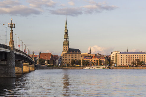 Latvia, Riga, View across the Daugava to St. Peter's church - MELF000086