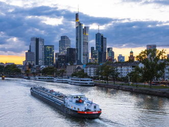 Deutschland, Frankfurt, Fluss Main, Skyline des Finanzviertels im Hintergrund - AMF004311