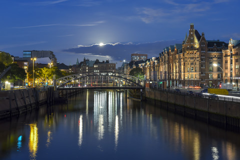 Deutschland,Hamburg, historische Speicherstadt, Speicherstadt am Abend, lizenzfreies Stockfoto