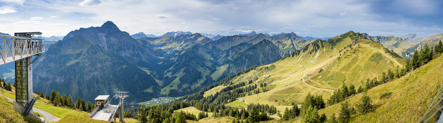 Austria, Riezlern, panoramic view from summit of Walmendinger Horn towards Kleinwalsertal - FRF000343