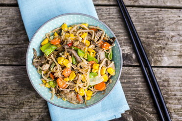 Vegetarian stir-fry with noodles, corn, carrots, mushrooms, sprouts and tofu - SARF002220