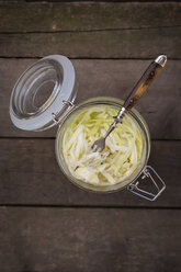 Homemade sauerkraut in preserving jar - LVF004025