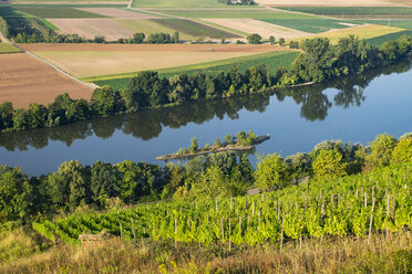 Germany, Bavaria, Karlstadt, Main River and vineyard Kalbenstein - SIE006802