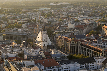 Germany, Saxony, Leipzig, City center with St. Thomas Church in evening light - MELF000108