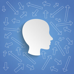 Human head on blue background with arrows, vector graphics - ALF000603