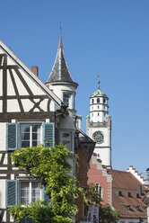 Germany, Baden-Wuerttemberg, Ravensburg, timber-framed house and Blaserturm - ELF001665