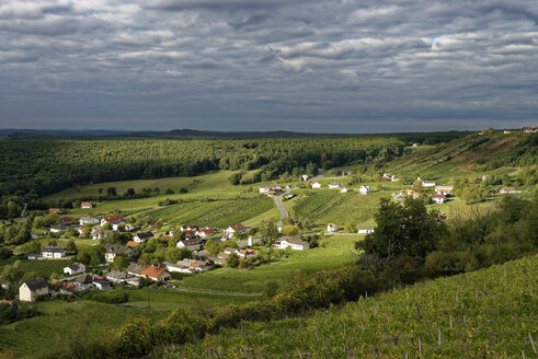 Österreich, Burgenland, Eisenberg an der Pinka, Blick auf den Ort mit Weinbergen - LBF001263